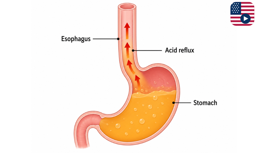 Esophagus and Stomach Acid Reflux Diagram